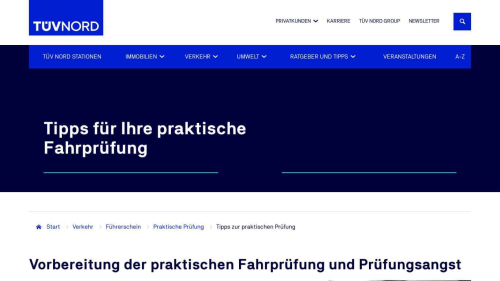 Webcapture/Screenshot der Webseite https://www.tuev-nord.de/de/privatkunden/verkehr/fuehrerschein/praktische-pruefung/tipps-zur-praktischen-pruefung/